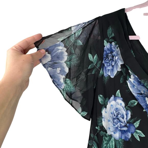 NWT Roaman's Black Blue Floral Maxi Dress Formal Wedding Guest Sequen Flowy Gown - Picture 9 of 10